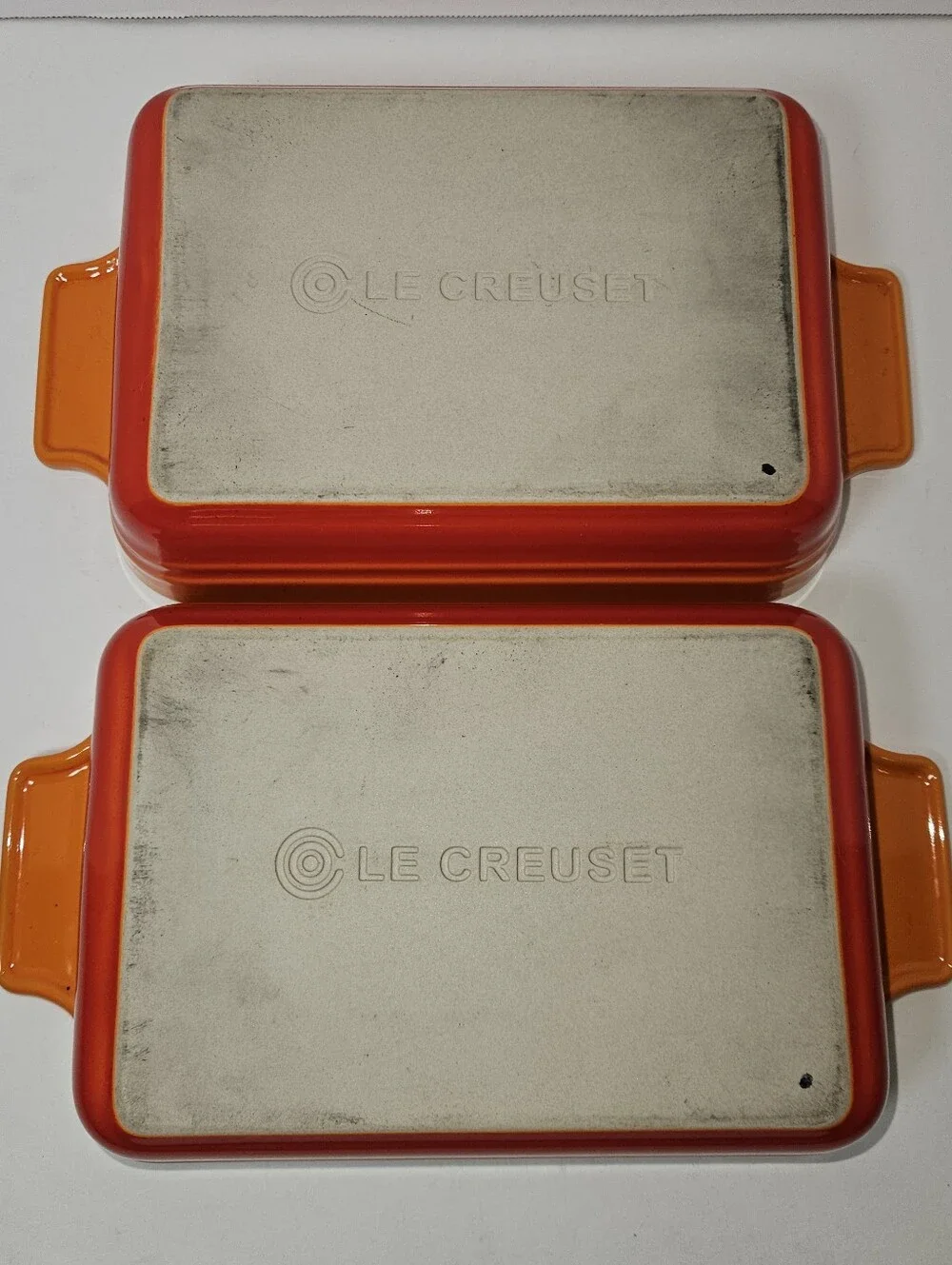 Le Creuset Flame Volcanic Set of 2 Stoneware Rectangular Casserole Dishes 16oz